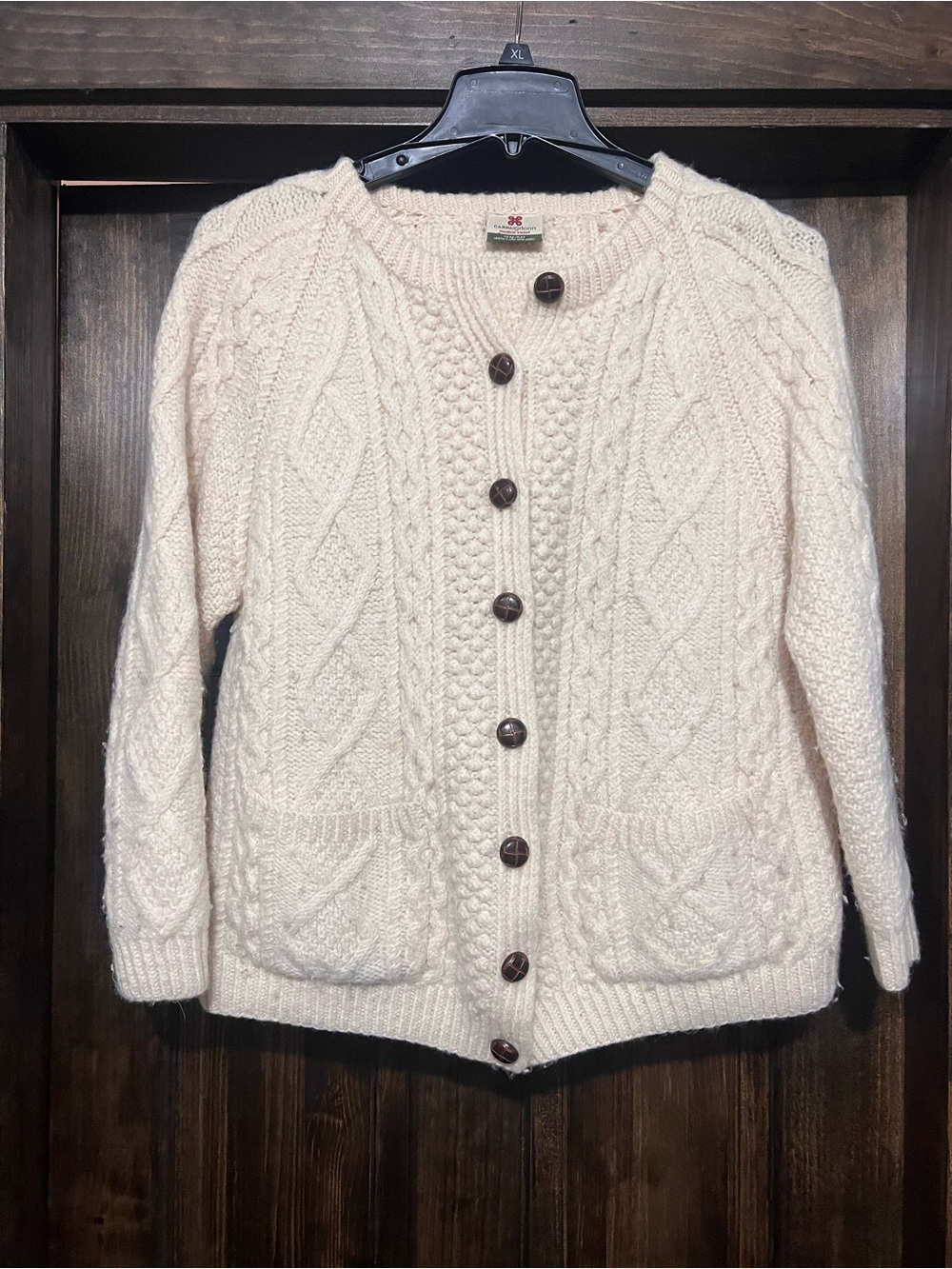 Wool HEAVY Cable-Knit Cardigan Sweater in Cream button down